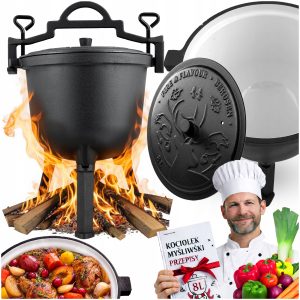 GARNEK EMALIOWANY KOCIOŁEK ŻELIWNY EMALIOWANY 8l na ognisko grill +PRZEPISY