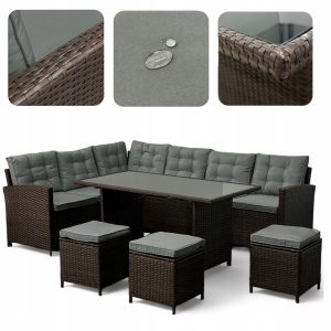 NAROŻNIK OGRODOWY SFS019 XXL DUŻY ZESTAW MEBLI OGRODOWYCH BRĄZ IDEAL GARDEN