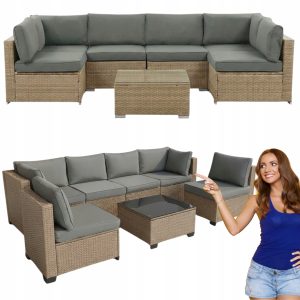 MEBLI OGRODOWYCH ZESTAW XL2501 TECHNORATTAN NAROŻNIK STOLIK TARAS NATURALNY